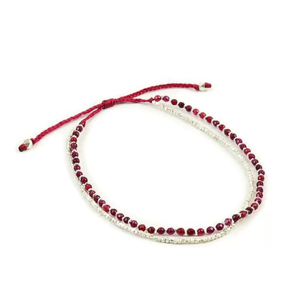 CHALISA T.. Anklets>Karen Silver Bead Natural Stone Double Cord Anklet