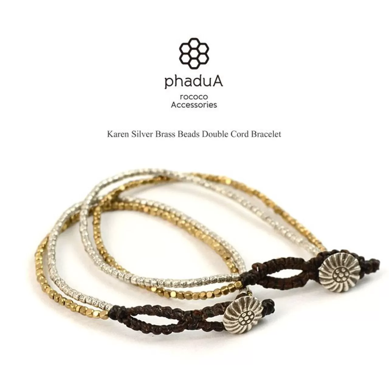 PHADUA Bracelets>Karen Silver Beads Brass Double Cord Bracelet Silver_Gold