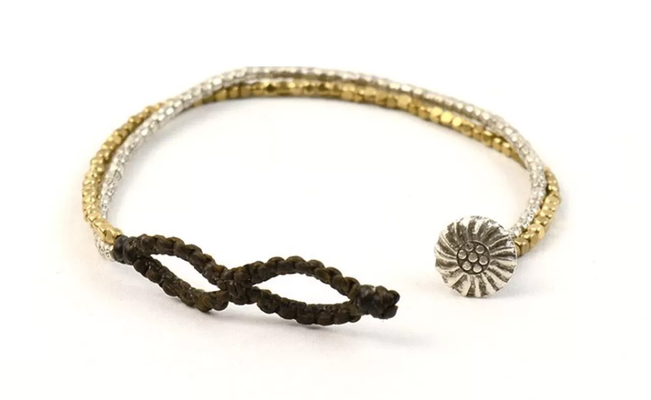 PHADUA Bracelets>Karen Silver Beads Brass Double Cord Bracelet Silver_Gold