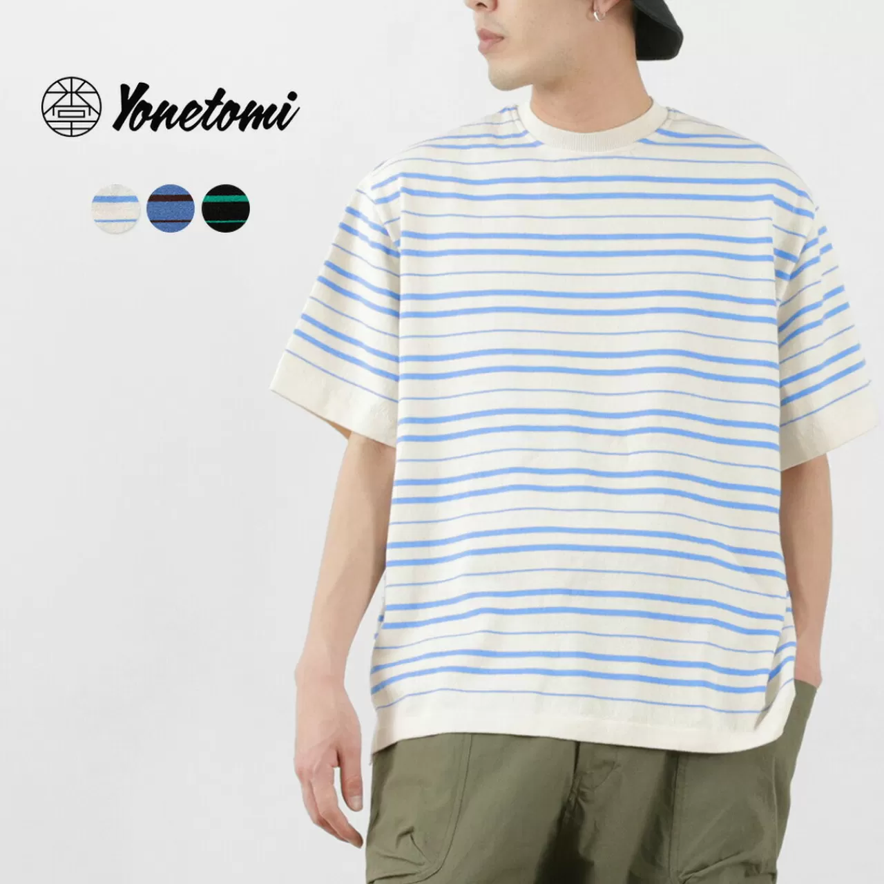 YONETOMI NEW BASIC Short Sleeves>Light Wave Cotton Knitted Pullover T-Shirt