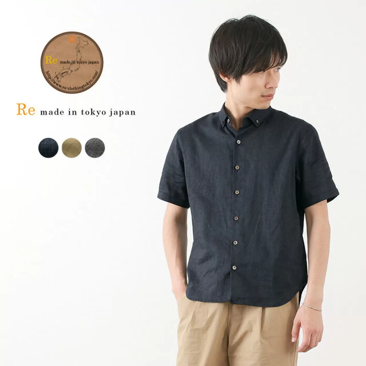 RE MADE IN TOKYO JAPAN Long Sleeves>Linen Canvas Button Down Shirt/Short Sleeve