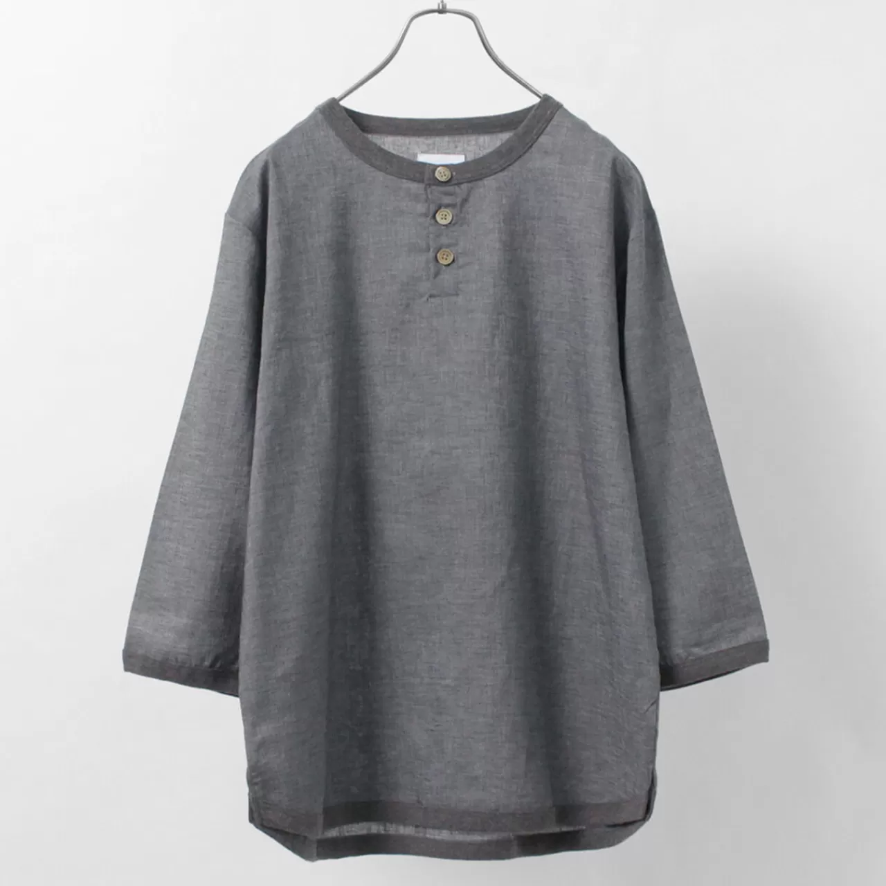 RE MADE IN TOKYO JAPAN 3/4 Sleeves>Linen Canvas Henry Neck T-Shirt