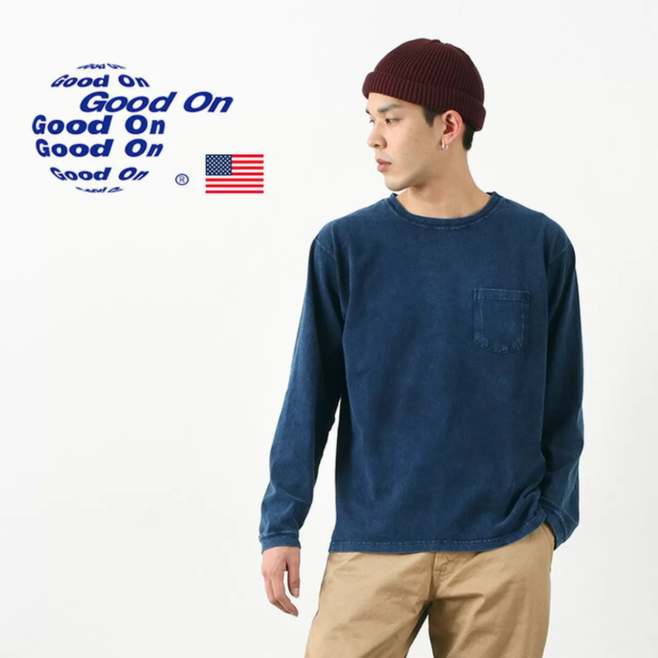 GOOD ON Long Sleeves>Long Sleeve Pocket Crew Tee/Indigo Shave Indigoshave