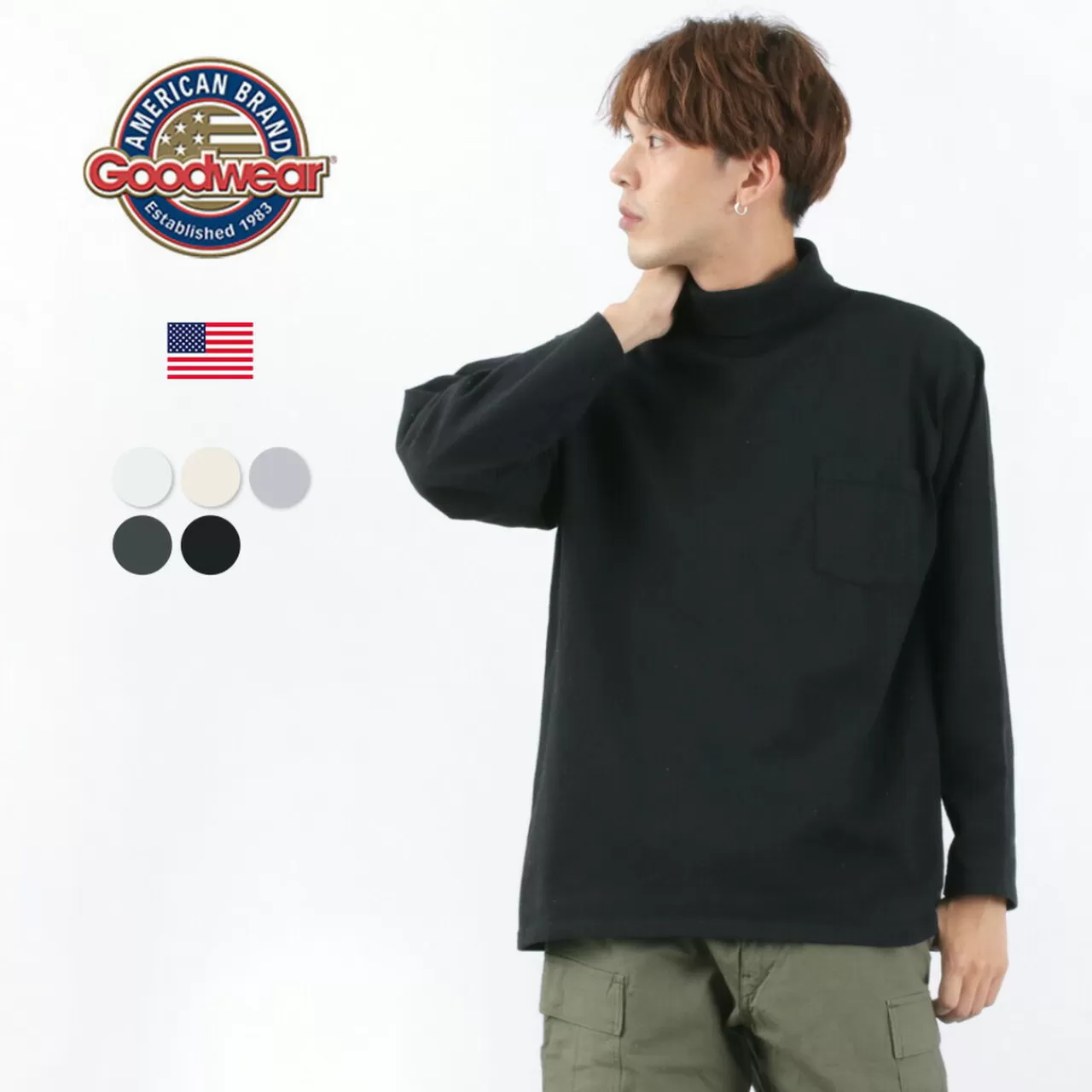 GOODWEAR Long Sleeves>Long Sleeve Turtle Neck Pocket Tee