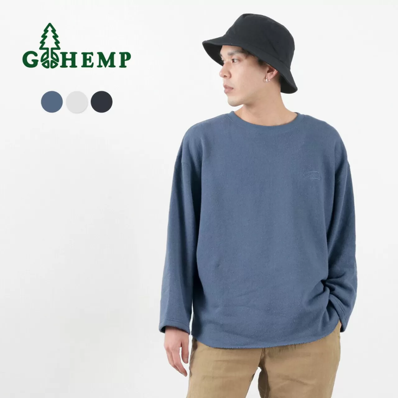 GOHEMP Long Sleeves>Loose Round 7 Minute Sleeve Light Ounce Sweatshirt T-Shirt