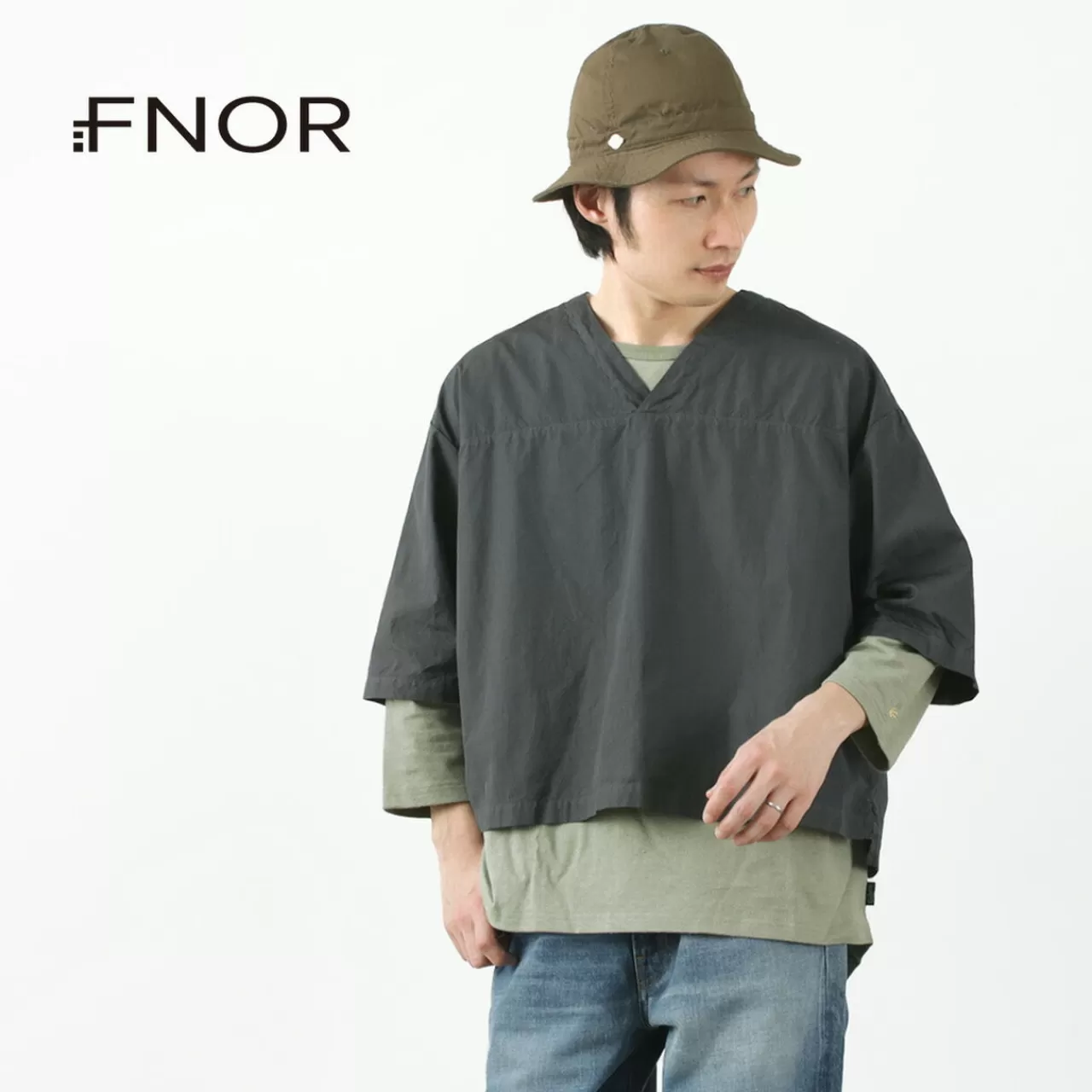 FNOR Short Sleeves>Mathon Garment Dye Hospital Shirt Fadedblack