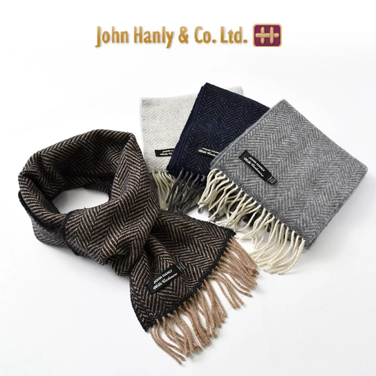 JOHN HANLY Muffler>Merino/Cashmere Scarf Herringbone Tweed