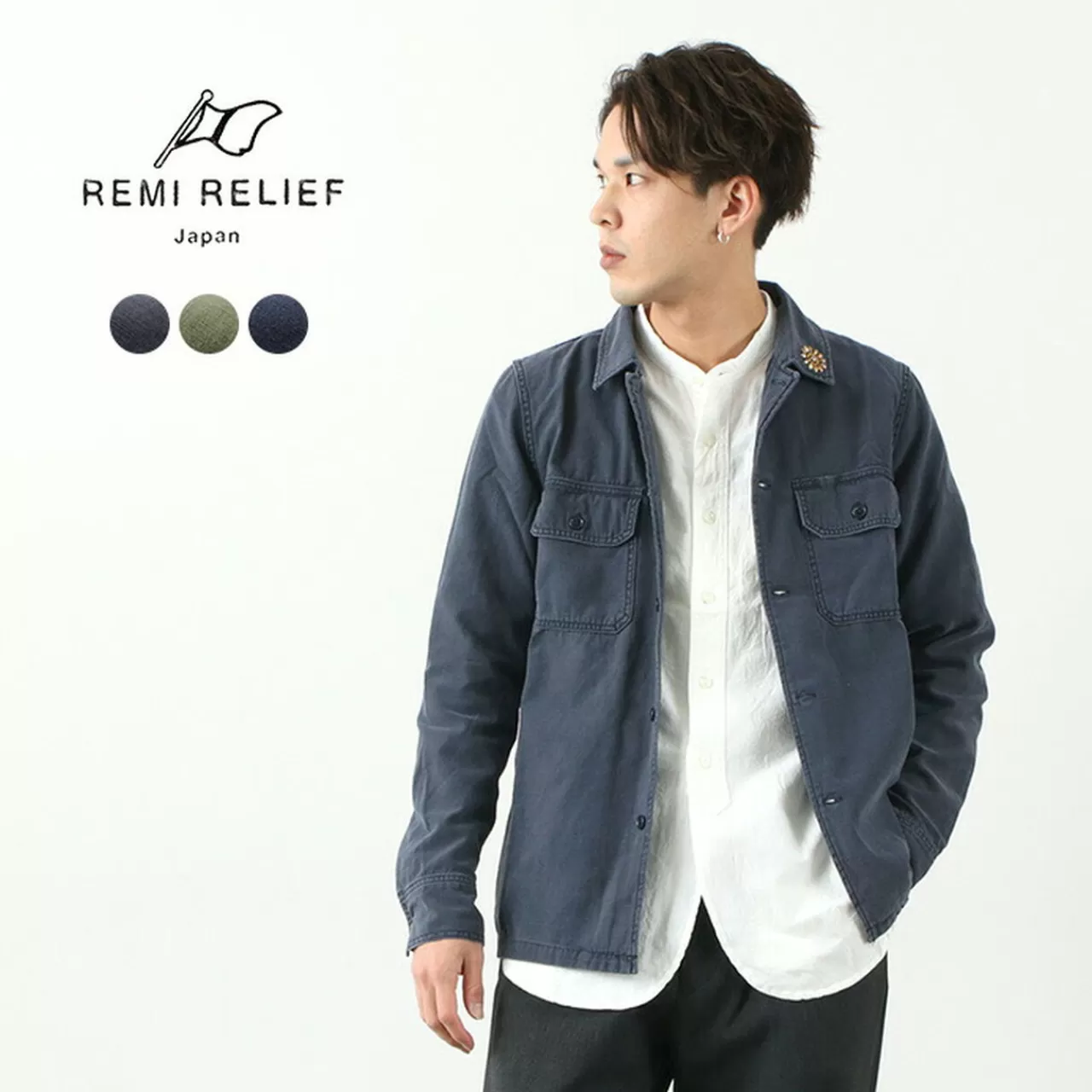 REMI RELIEF Jackets>Military Shirt (Flower Studded)