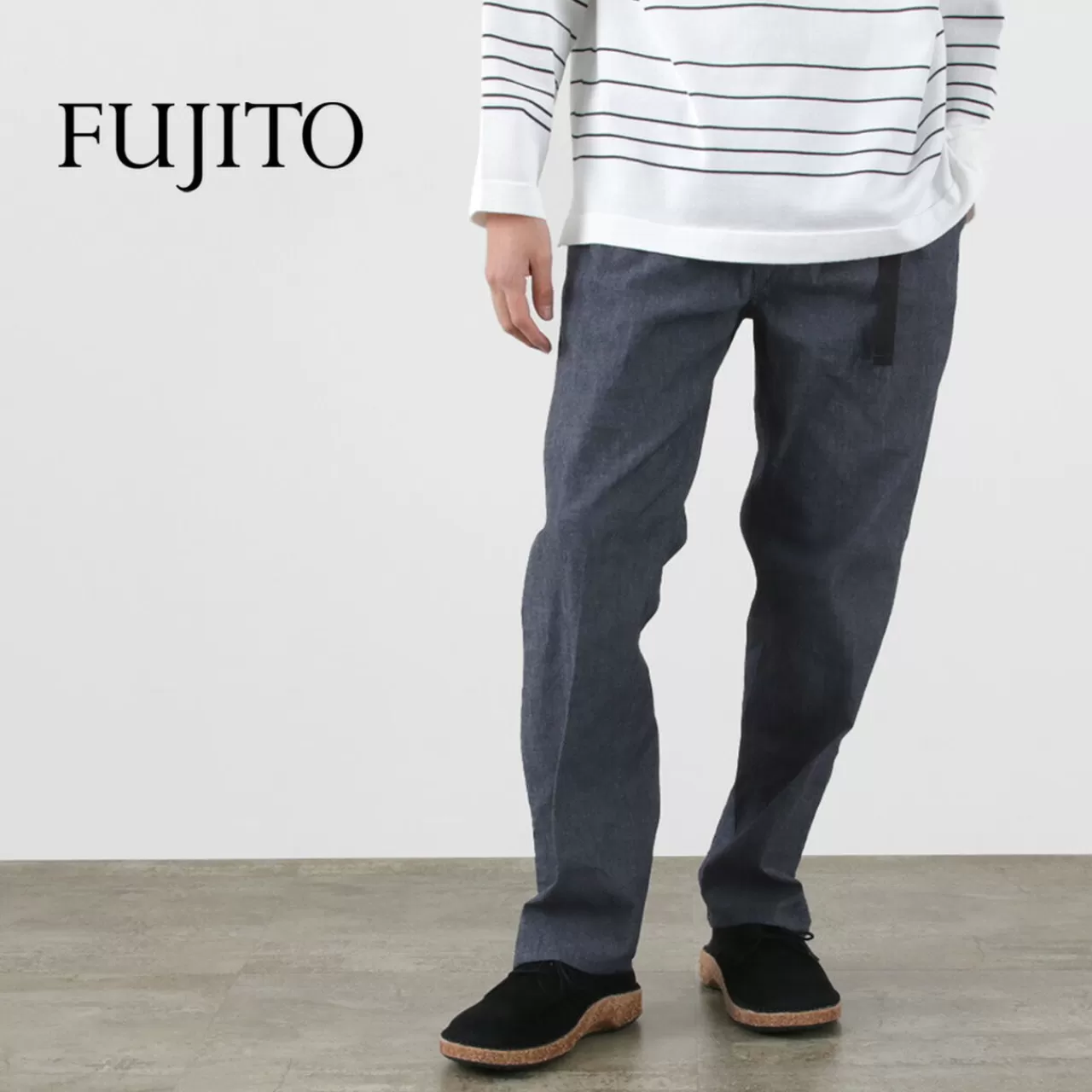 FUJITO Trousers>Naun Beltless Pants Indigoblue