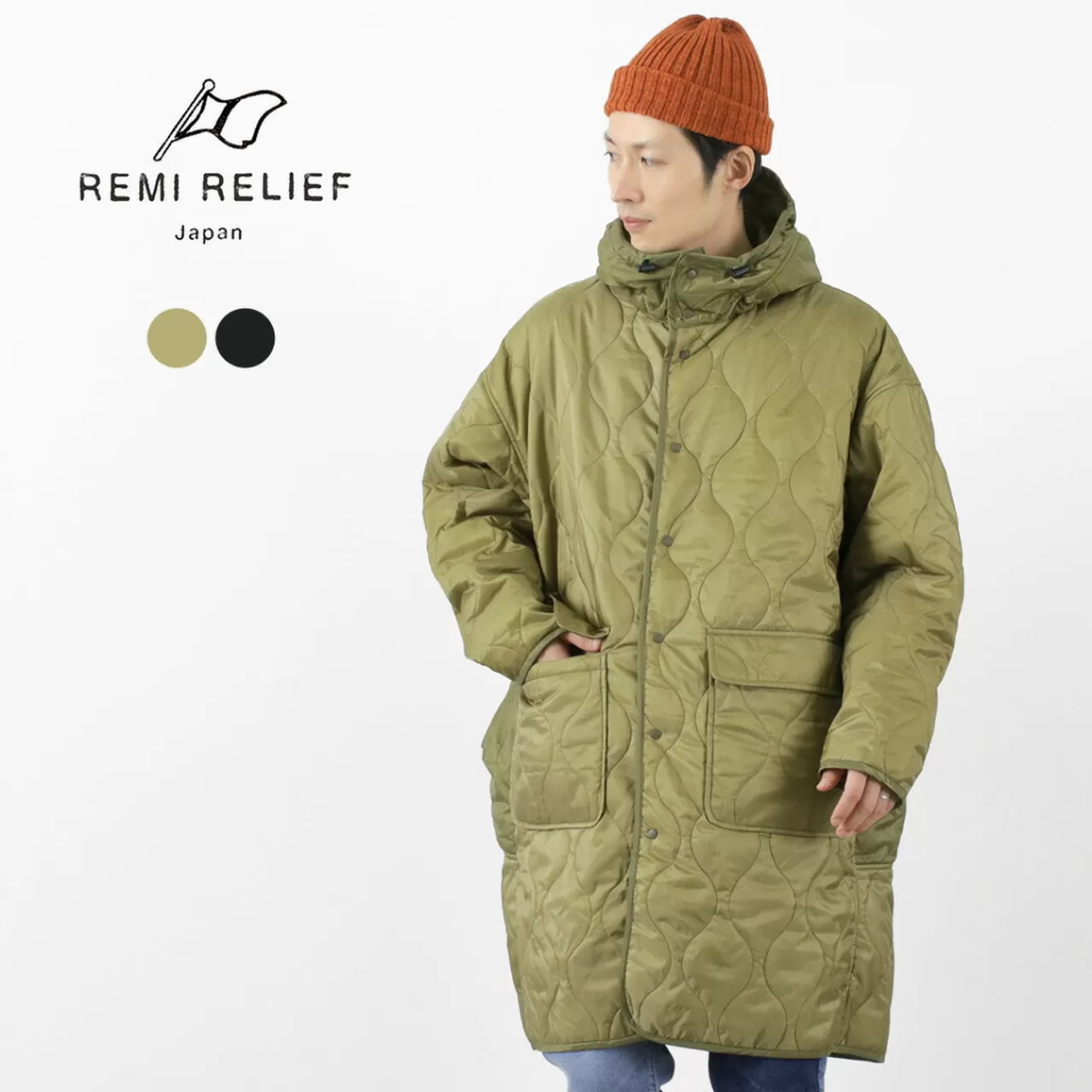 REMI RELIEF Coats>Nylon Rip Gourd Quilted Coat Hoodie