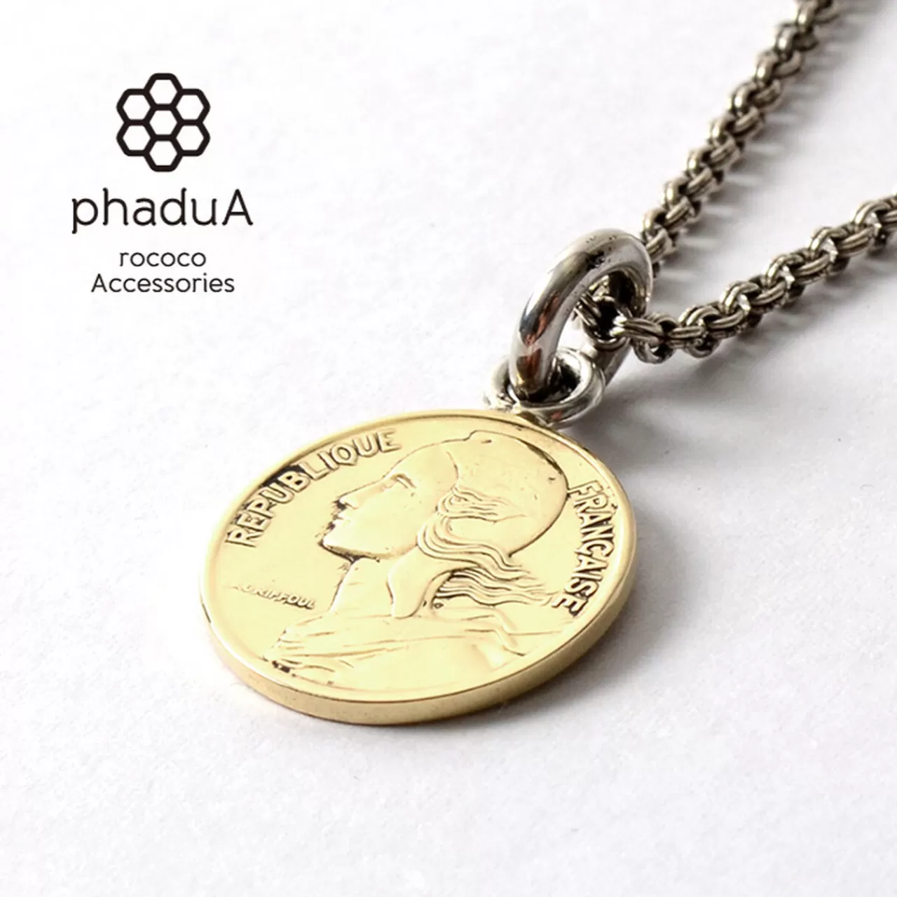 PHADUA Necklaces>Old Coin Pendant Top France5 Gold