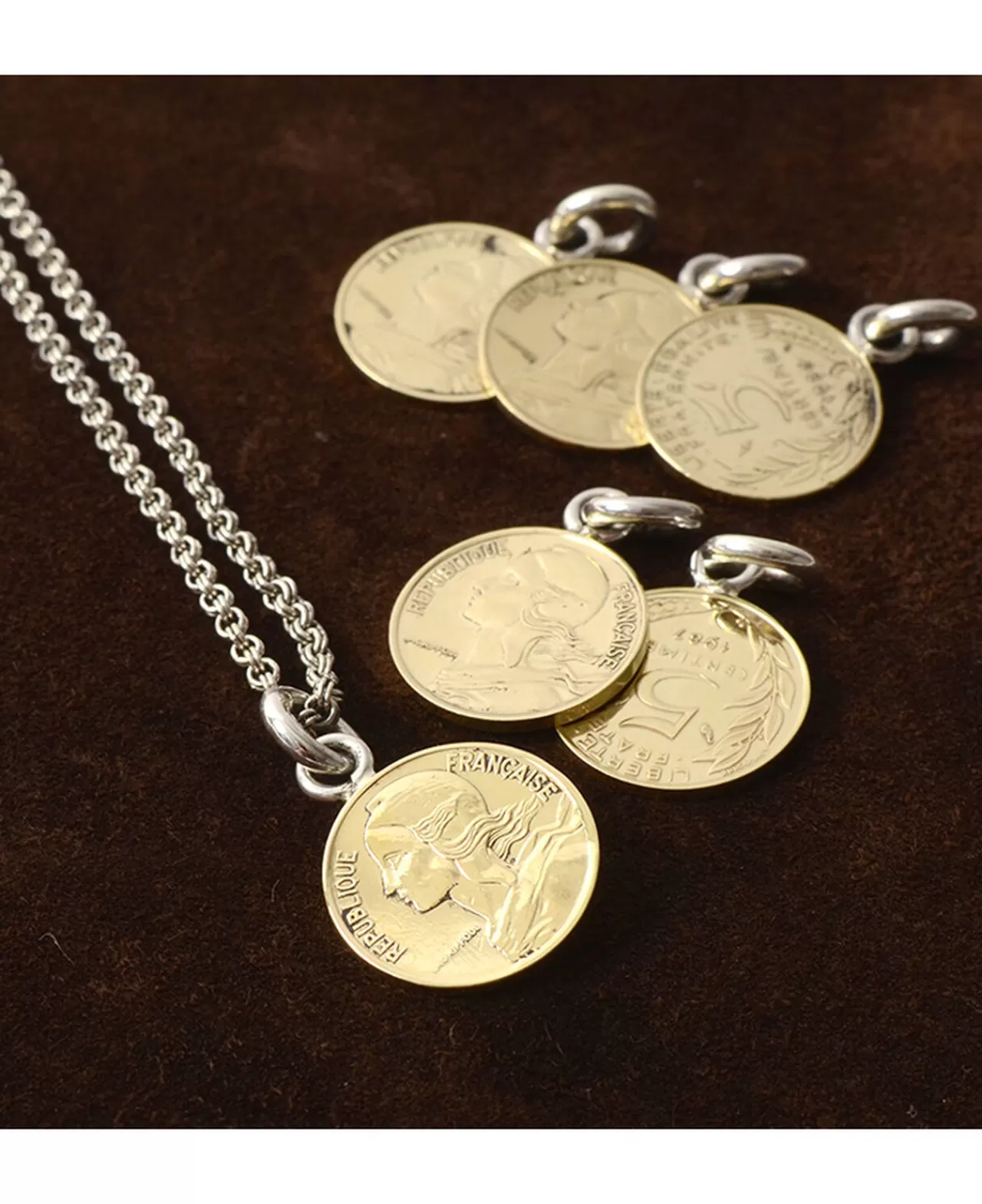 PHADUA Necklaces>Old Coin Pendant Top France5 Gold