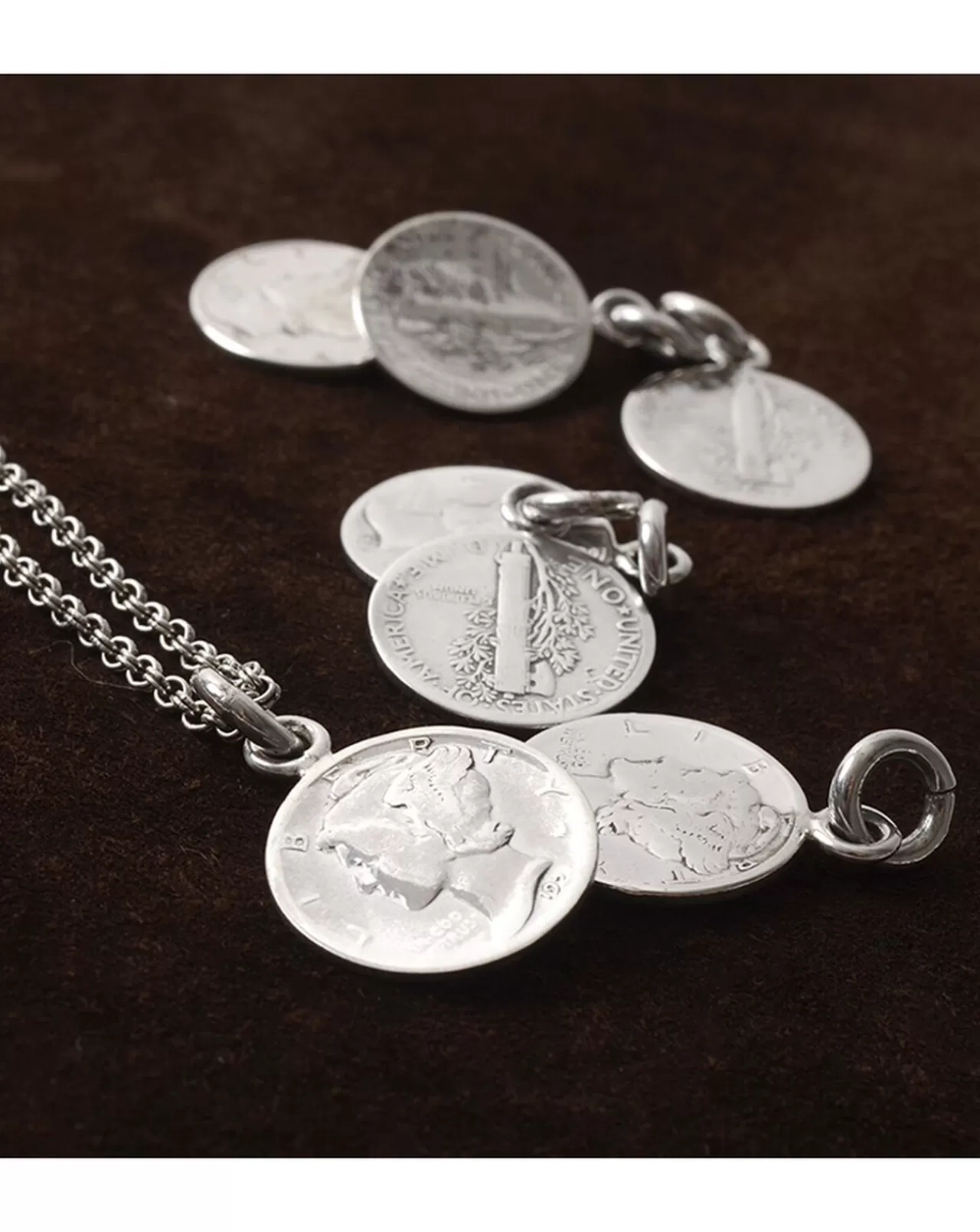 PHADUA Necklaces>Old Coin Pendant Top Us 1 Dime Silver