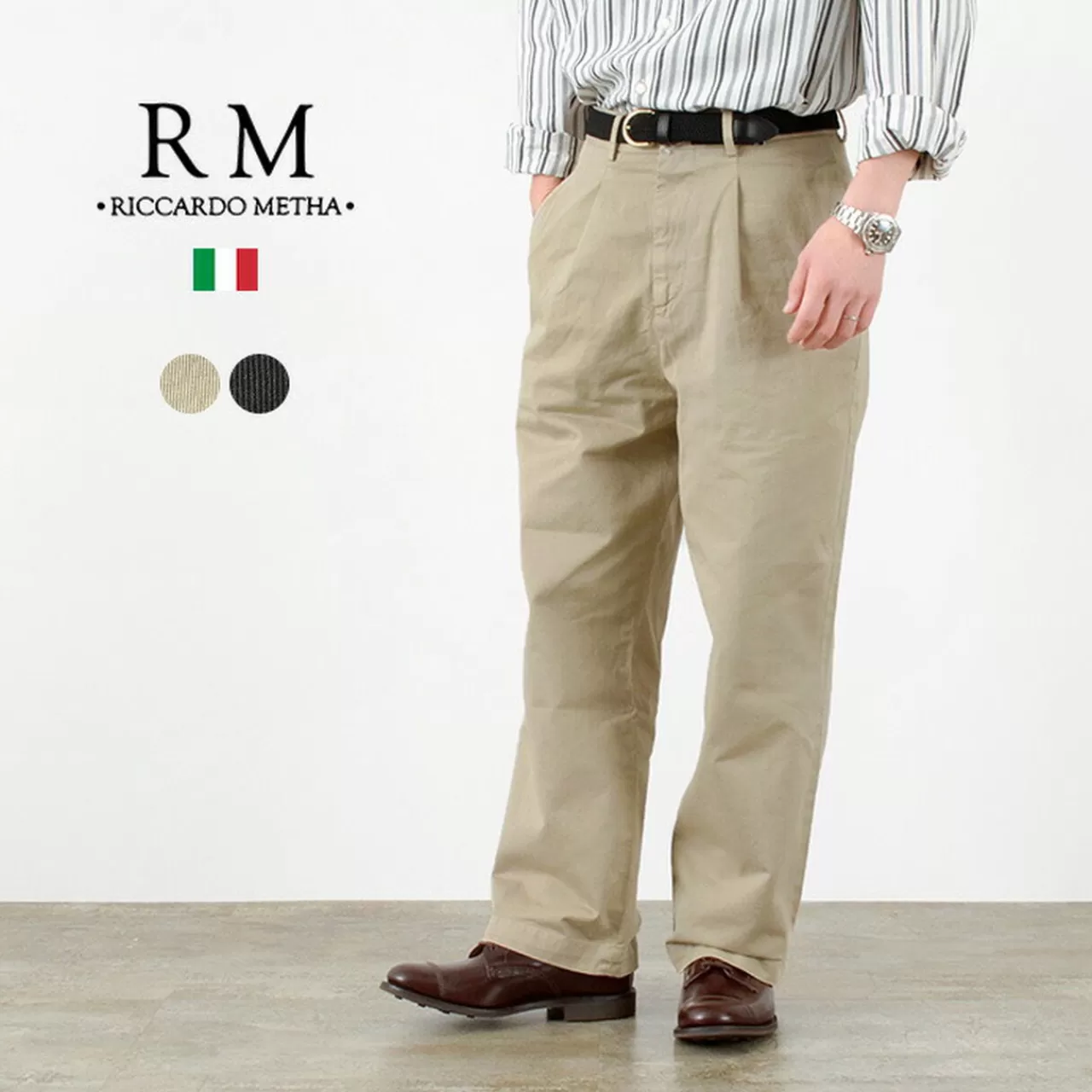 RICCARDO METHA Trousers>One Tuck Wide Trousers Dragon Twill