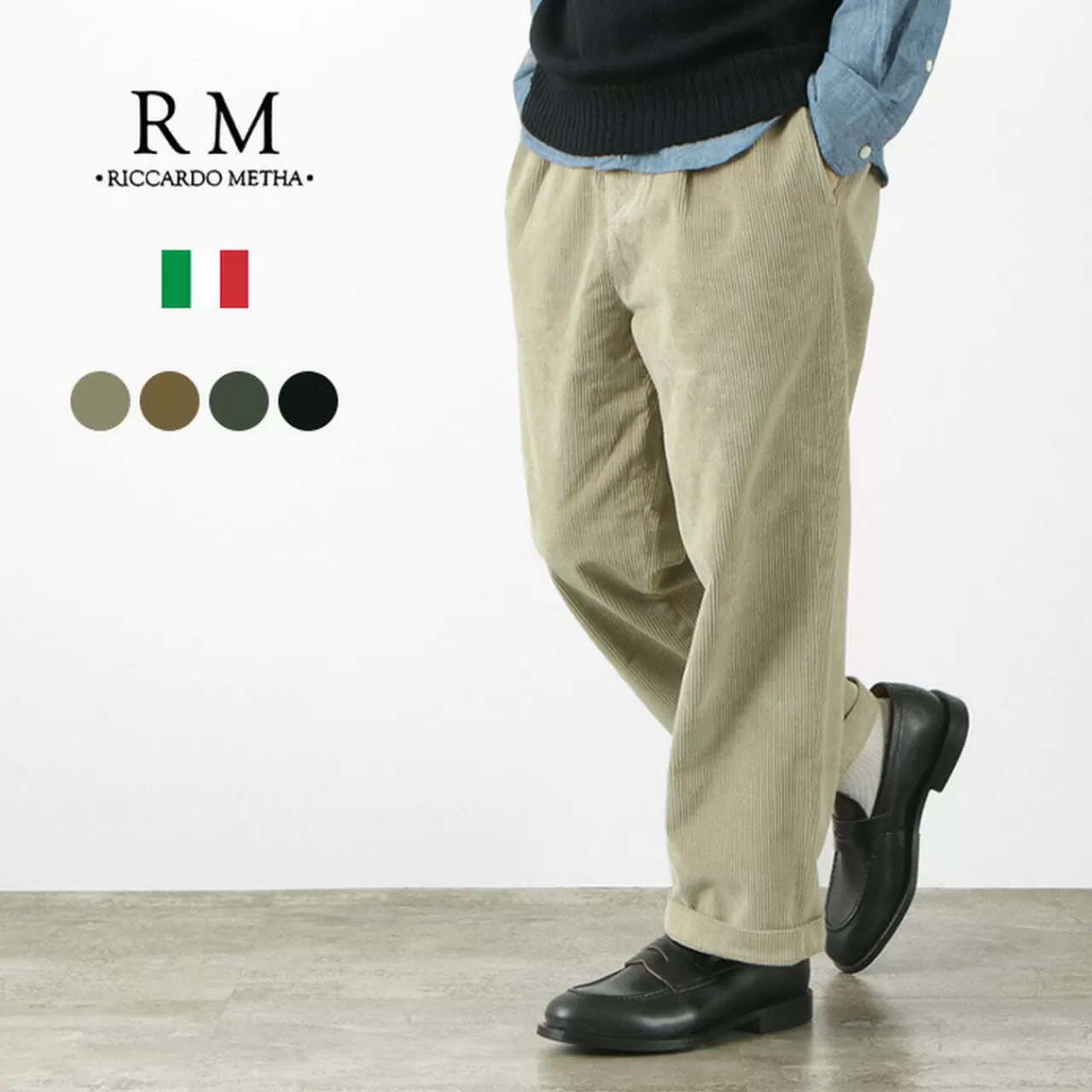 RICCARDO METHA Trousers>One-Tuck Wide Pants/8-Well Corduroy