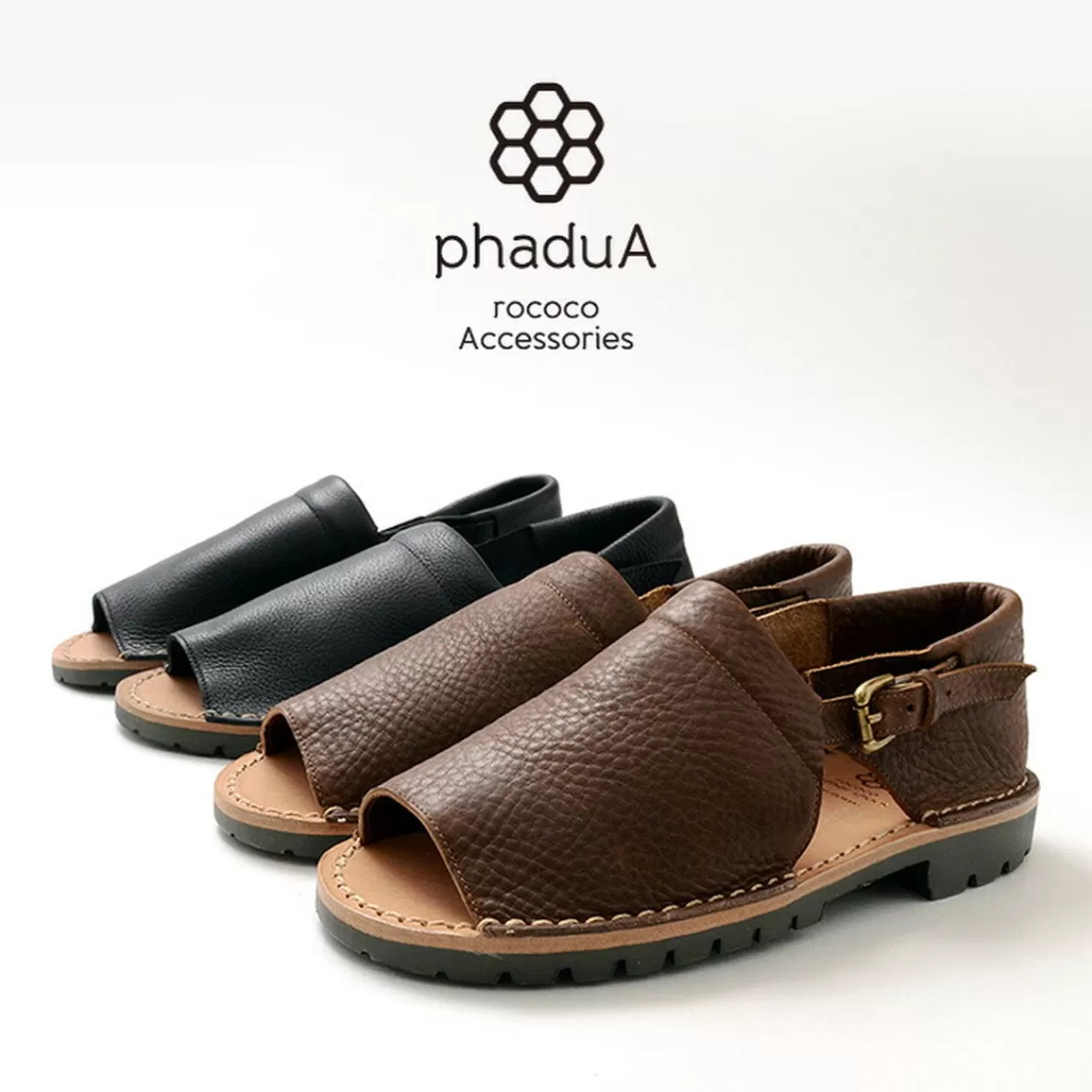 PHADUA Sandals>Open Toe Side Strap Leather Shoes