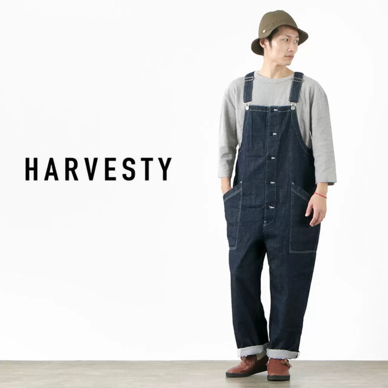 HARVESTY Trousers>Overalls/10Oz Non-Faded Denim Onewash