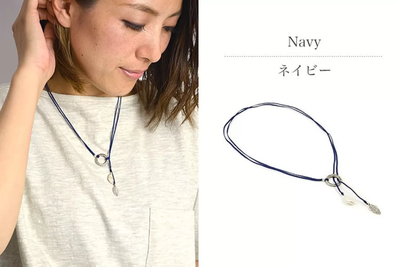 CHALISA T.. Necklaces>Pearl And Leaf 2 Line Cord Necklace