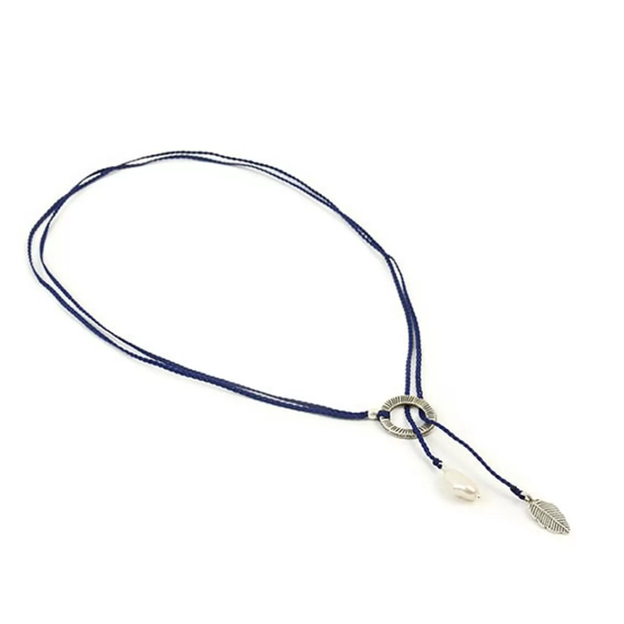 CHALISA T.. Necklaces>Pearl And Leaf 2 Line Cord Necklace