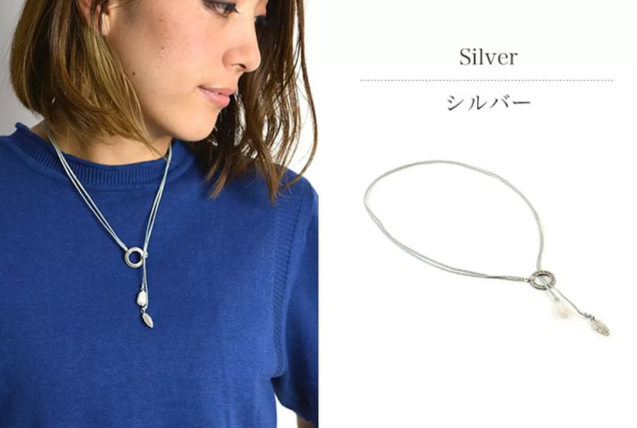 CHALISA T.. Necklaces>Pearl And Leaf 2 Line Cord Necklace