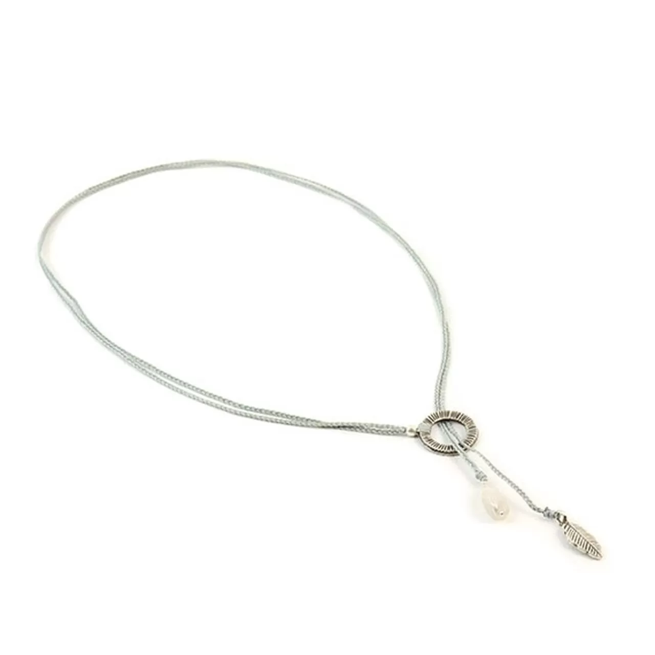 CHALISA T.. Necklaces>Pearl And Leaf 2 Line Cord Necklace