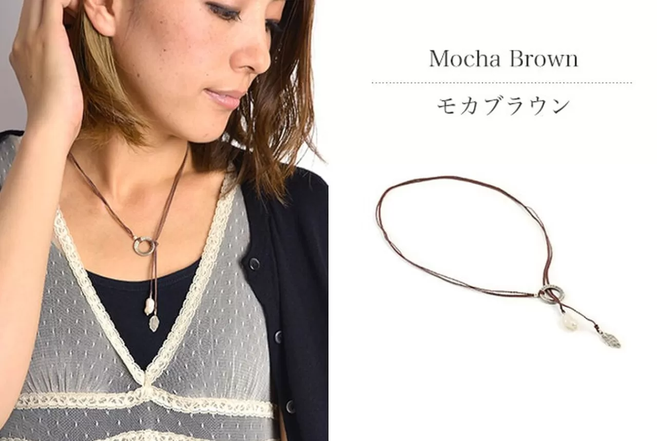 CHALISA T.. Necklaces>Pearl And Leaf 2 Line Cord Necklace