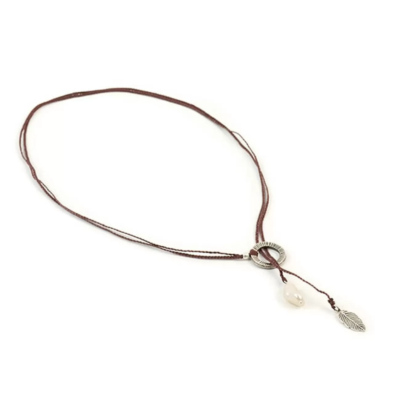 CHALISA T.. Necklaces>Pearl And Leaf 2 Line Cord Necklace
