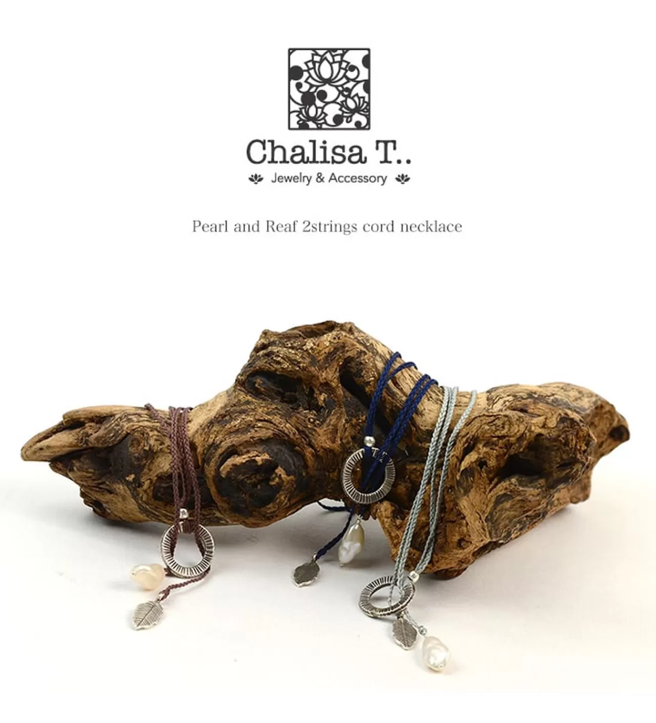 CHALISA T.. Necklaces>Pearl And Leaf 2 Line Cord Necklace