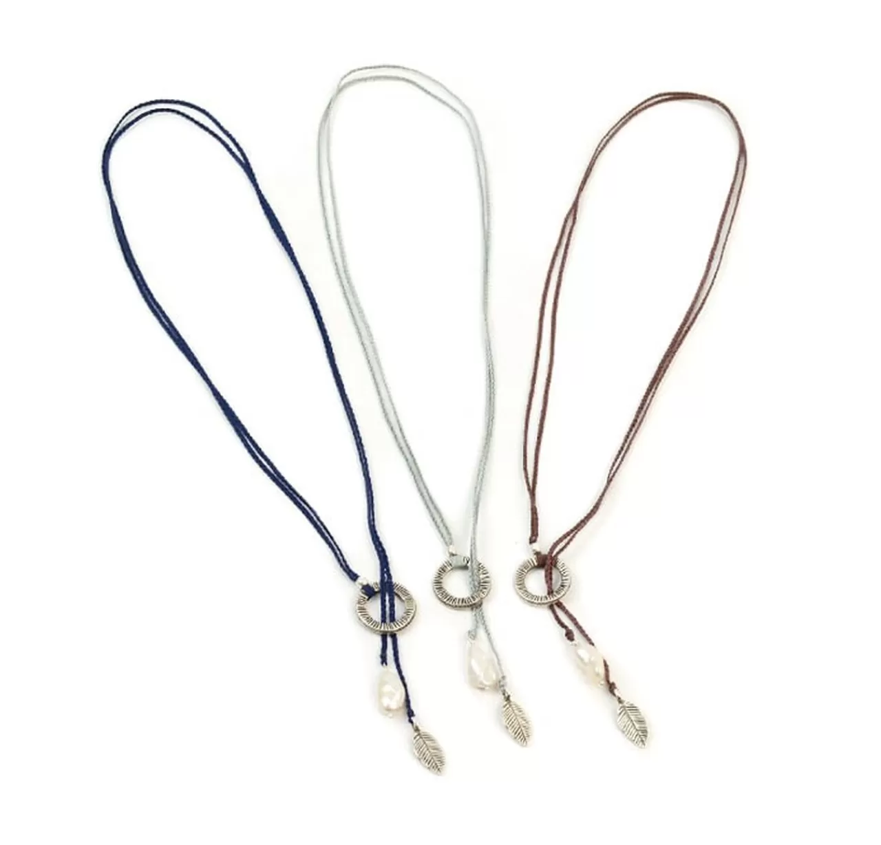 CHALISA T.. Necklaces>Pearl And Leaf 2 Line Cord Necklace