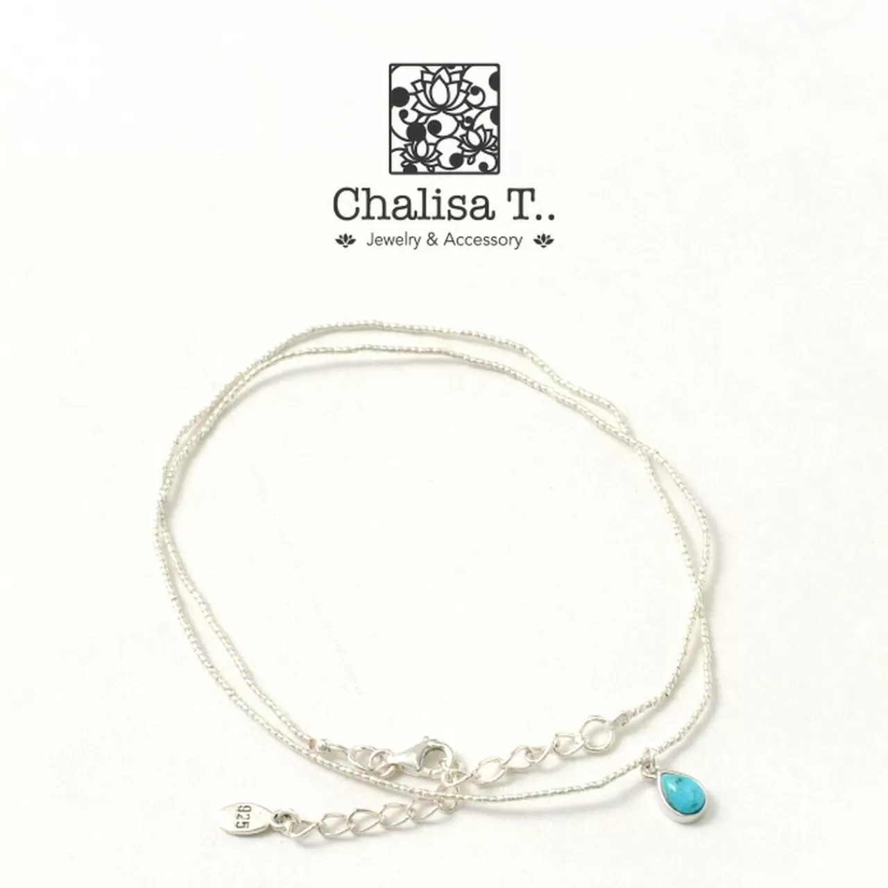 CHALISA T.. Necklaces>Pendant Teardrop Karen Silver Tiny Bead Necklace Turquoise