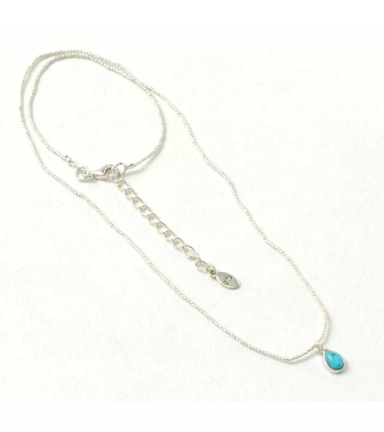 CHALISA T.. Necklaces>Pendant Teardrop Karen Silver Tiny Bead Necklace Turquoise