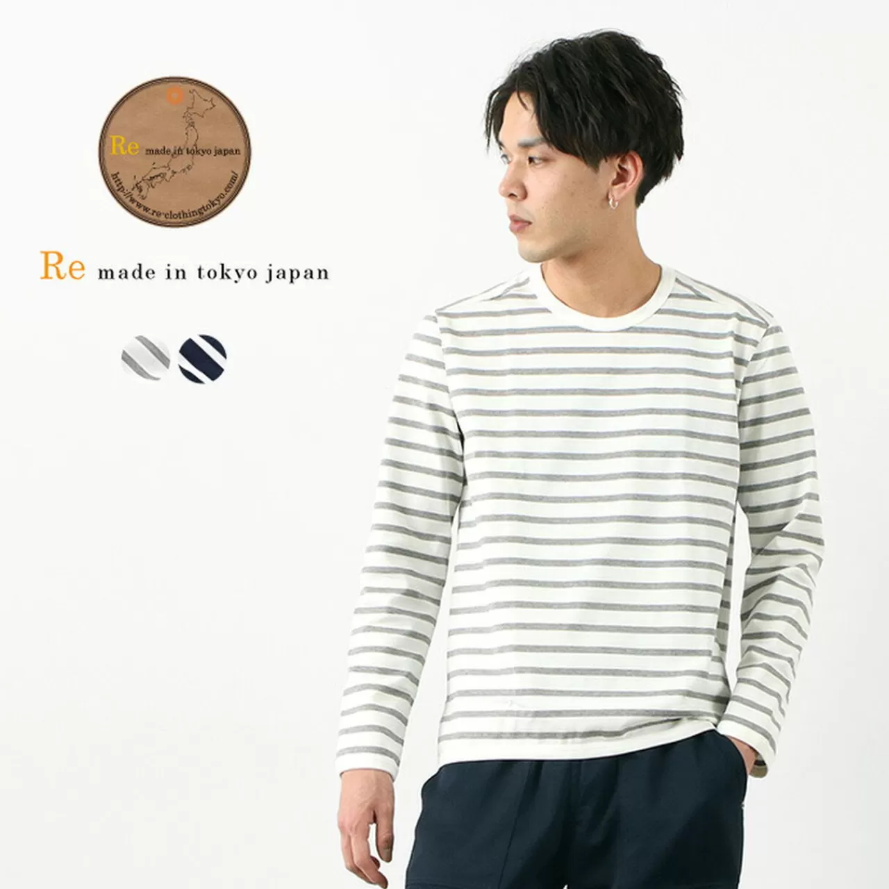 RE MADE IN TOKYO JAPAN Long Sleeves>Perfect Inner Giza Cotton Striped Crew Neck L/S T-Shirt