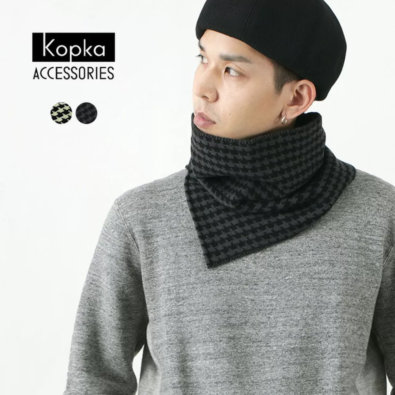 KOPKA Muffler>Pure Merino Wool Hounds Tooth Neck Warmer