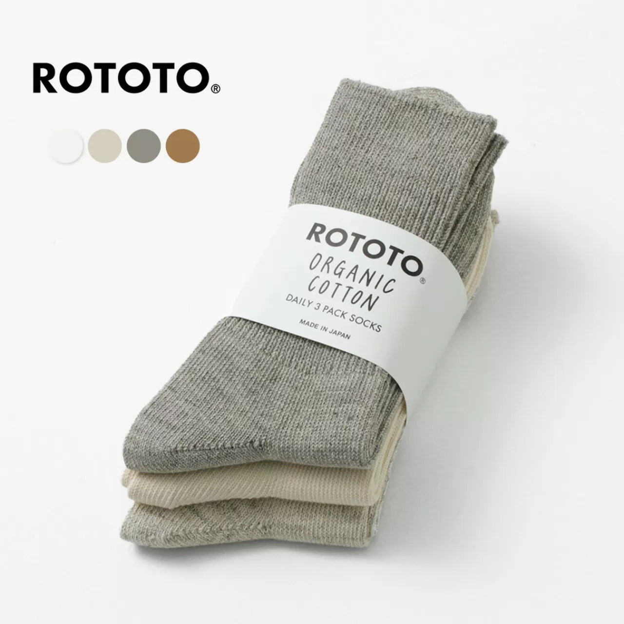 ROTOTO Socks>R1427 Organic Daily 3 Pack Ribbed Crew Socks