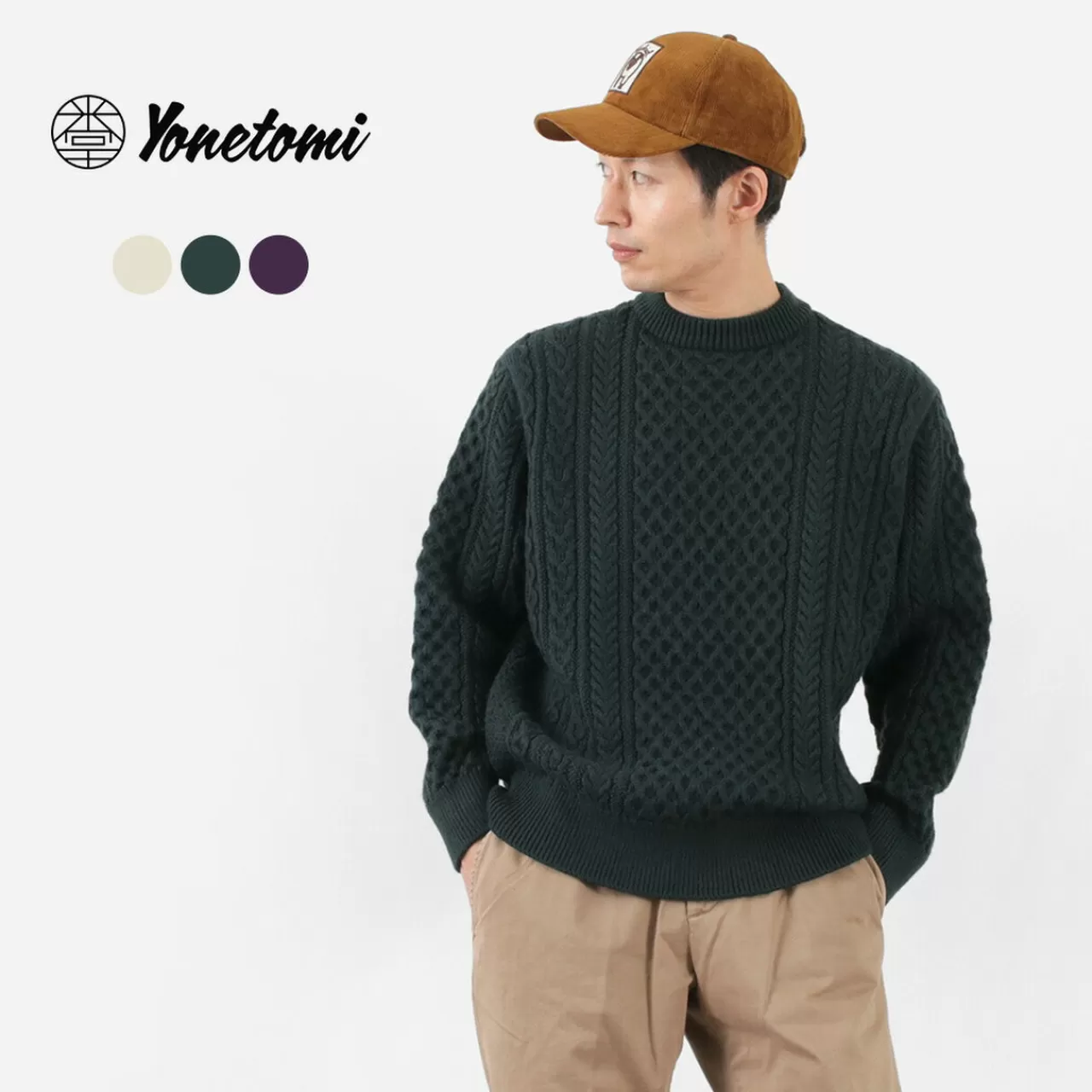 YONETOMI NEW BASIC Long Sleeves>Reborn Wool Aran Knit Pullover