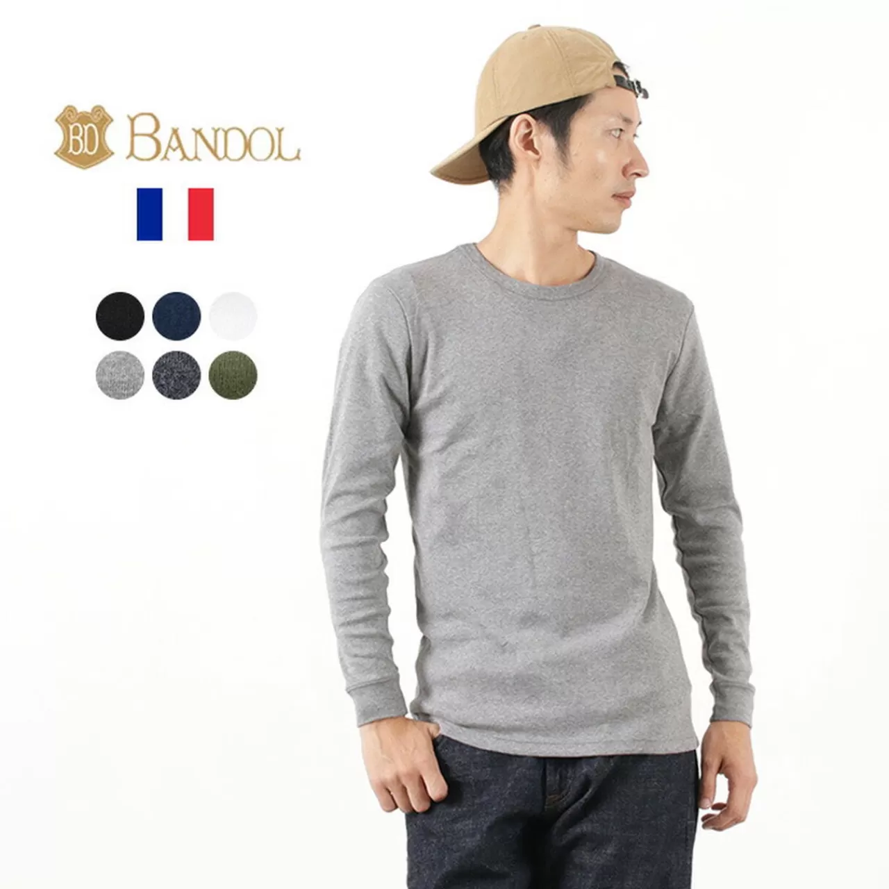 BANDOL Long Sleeves>Rib Cotton Long Sleeve Military Crew T-Shirt