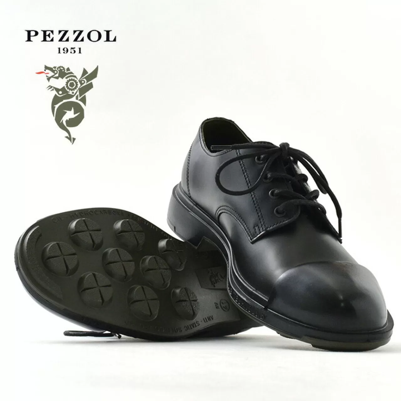 PEZZOL Boots>Scud Low Cut Derby Shoes Rubber Toe Cap Full-Grainblack