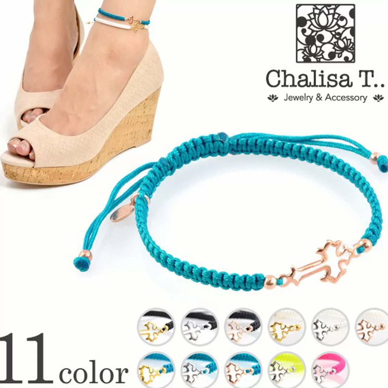 CHALISA T.. Anklets>Silver Cross Knotting Cord Anklet