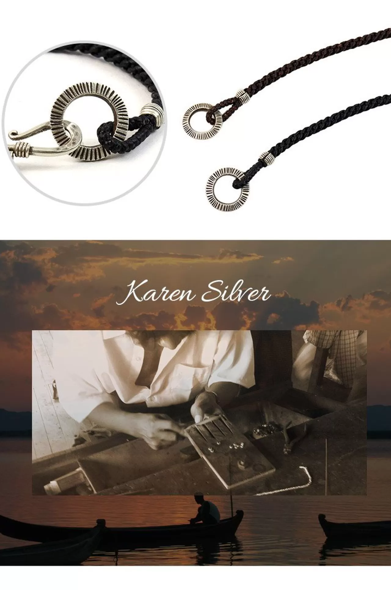 PHADUA Bracelets>Silver Handmade Ring Braid Wax Cord Bracelet