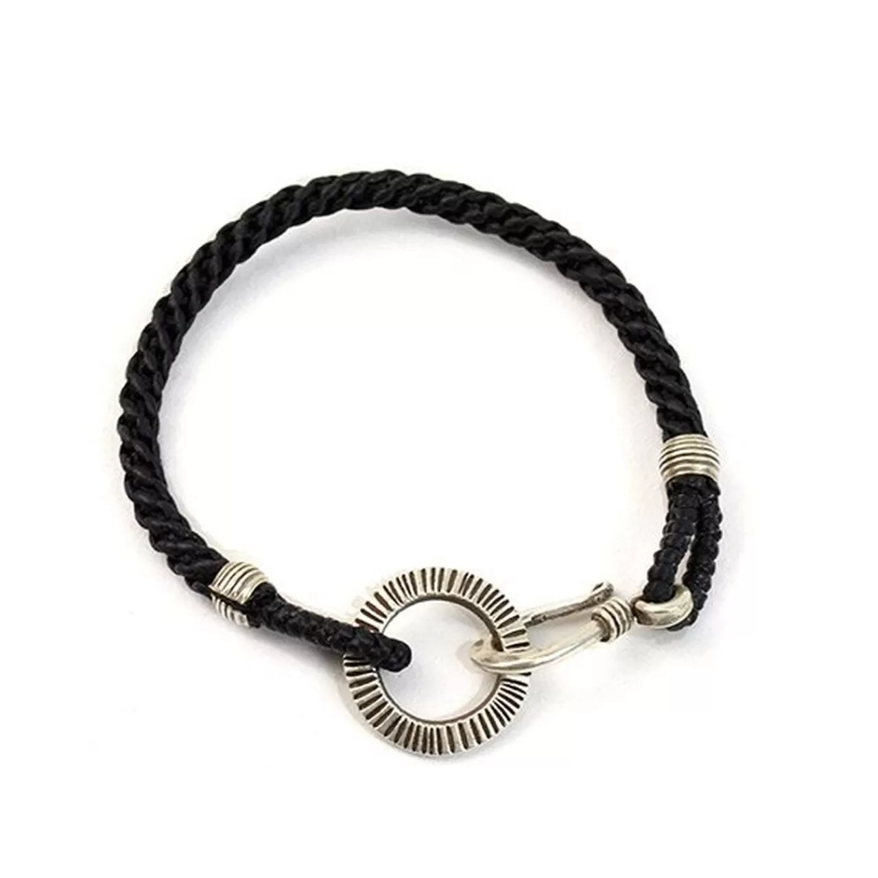 PHADUA Bracelets>Silver Handmade Ring Braid Wax Cord Bracelet