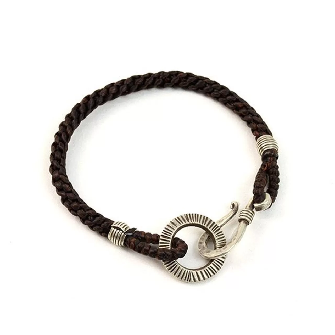 PHADUA Bracelets>Silver Handmade Ring Braid Wax Cord Bracelet