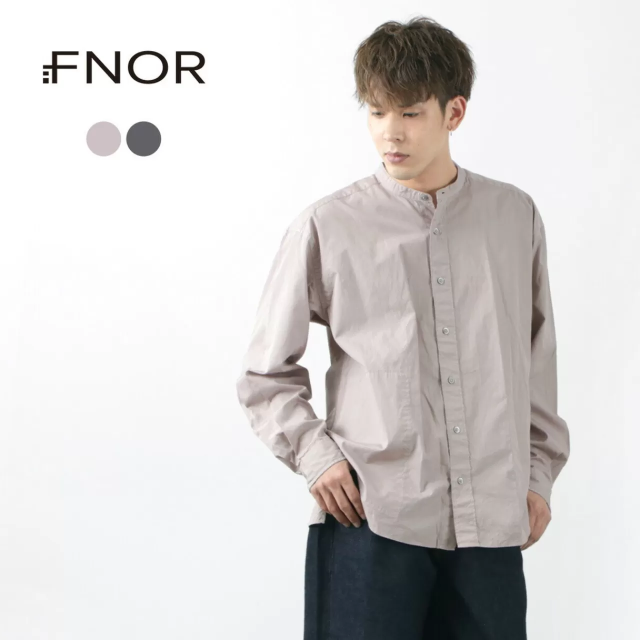 FNOR Long Sleeves>Someo Garment Dyed Band Collar Shirt