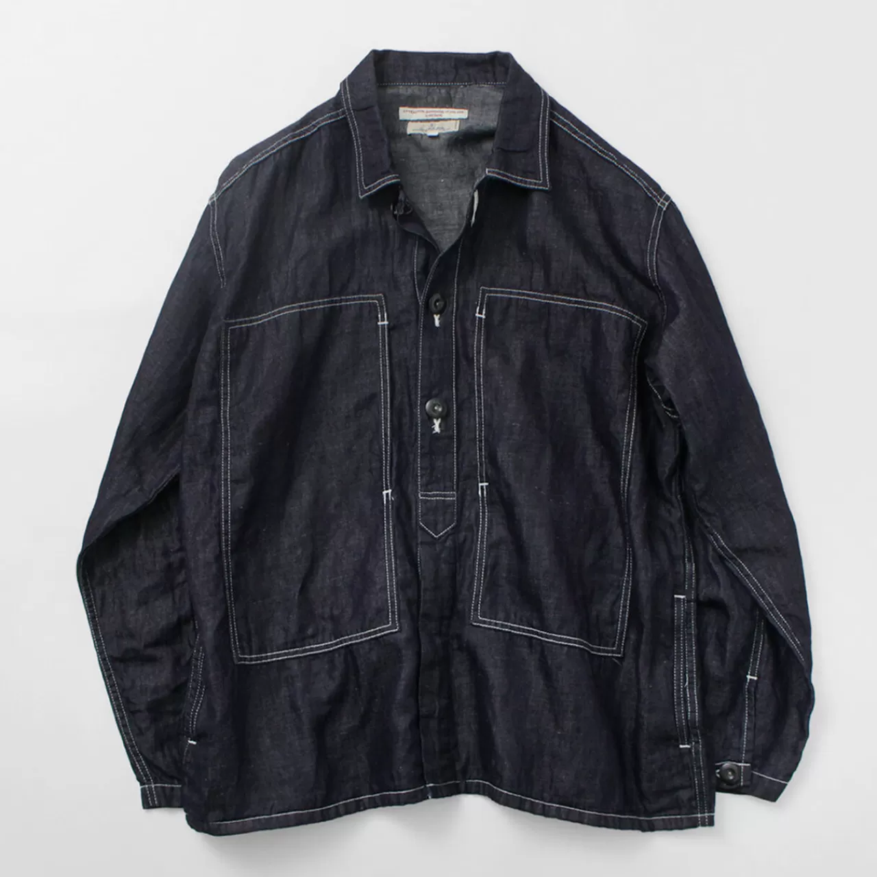 JAPAN BLUE JEANS Jackets>Special Order Cotton Linen Denim Faux Army Pullover Jacket Indigo
