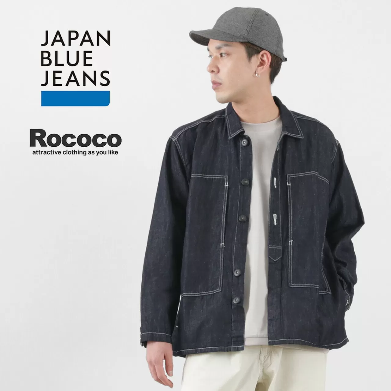 JAPAN BLUE JEANS Jackets>Special Order Cotton Linen Denim Faux Army Pullover Jacket Indigo