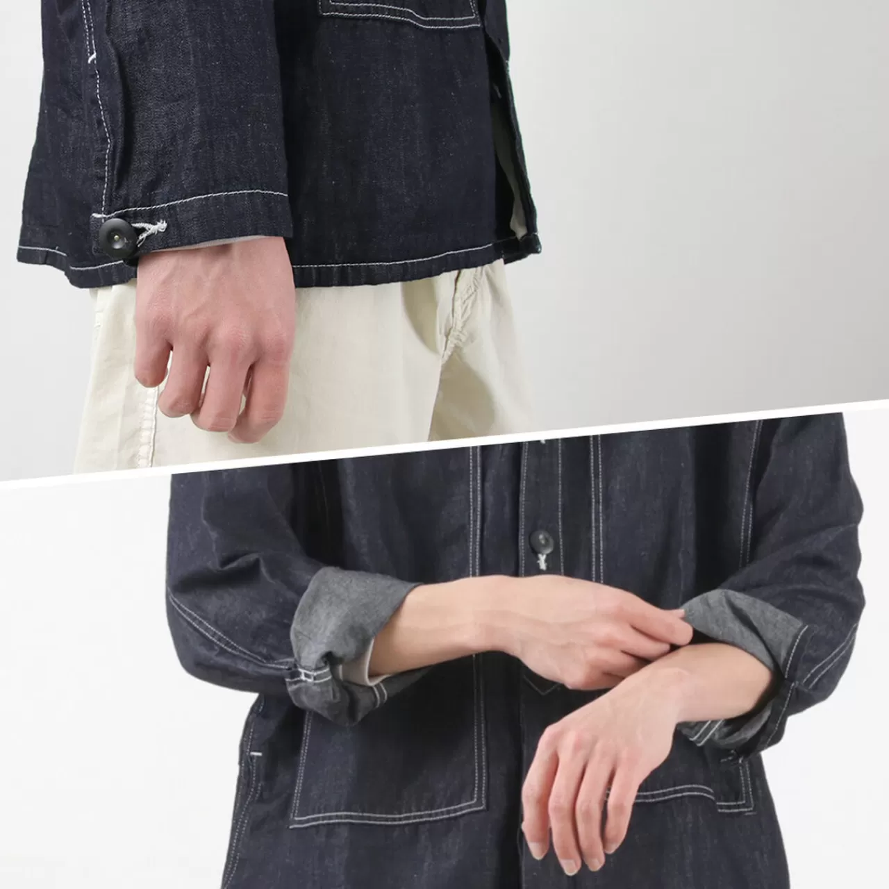 JAPAN BLUE JEANS Jackets>Special Order Cotton Linen Denim Faux Army Pullover Jacket Indigo
