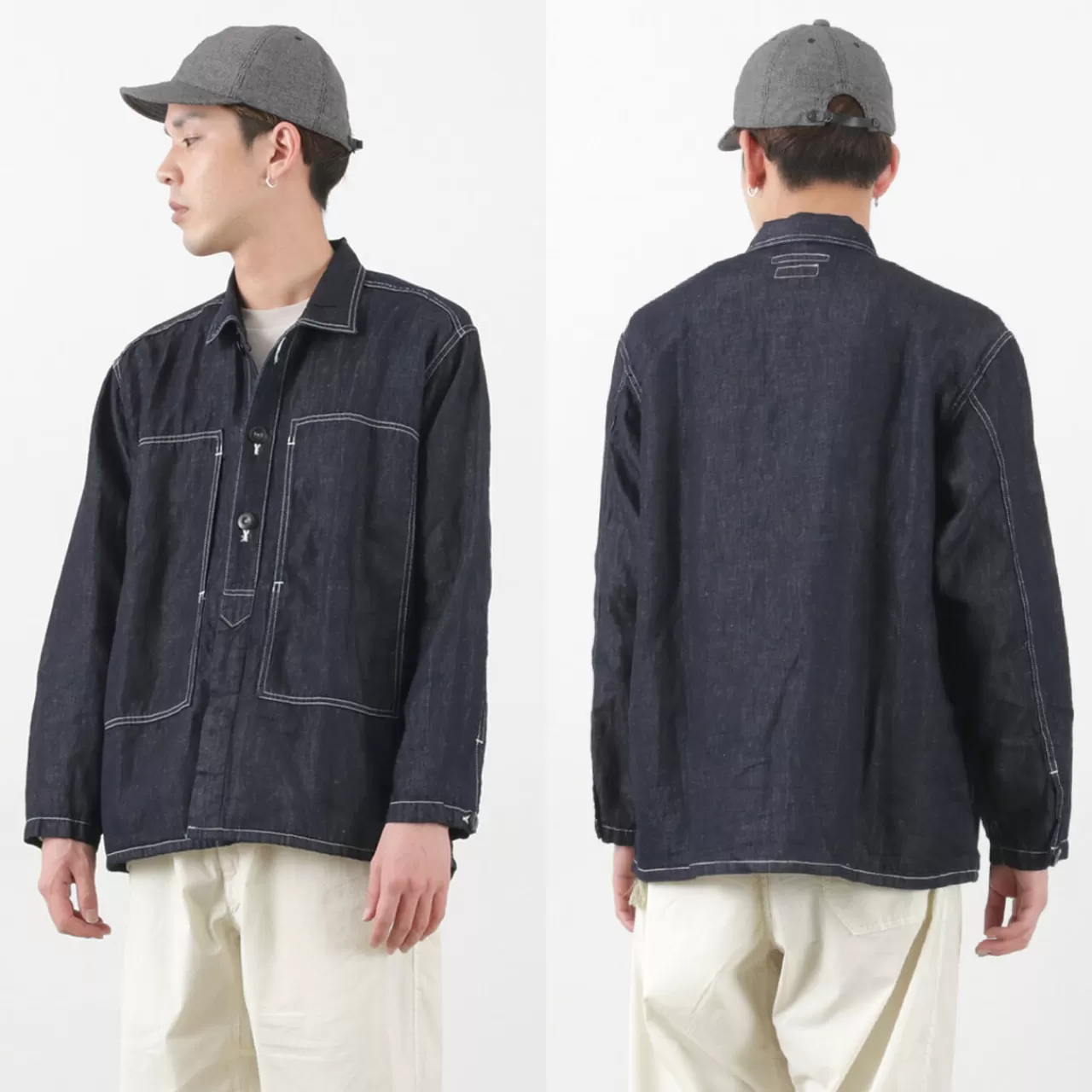 JAPAN BLUE JEANS Jackets>Special Order Cotton Linen Denim Faux Army Pullover Jacket Indigo