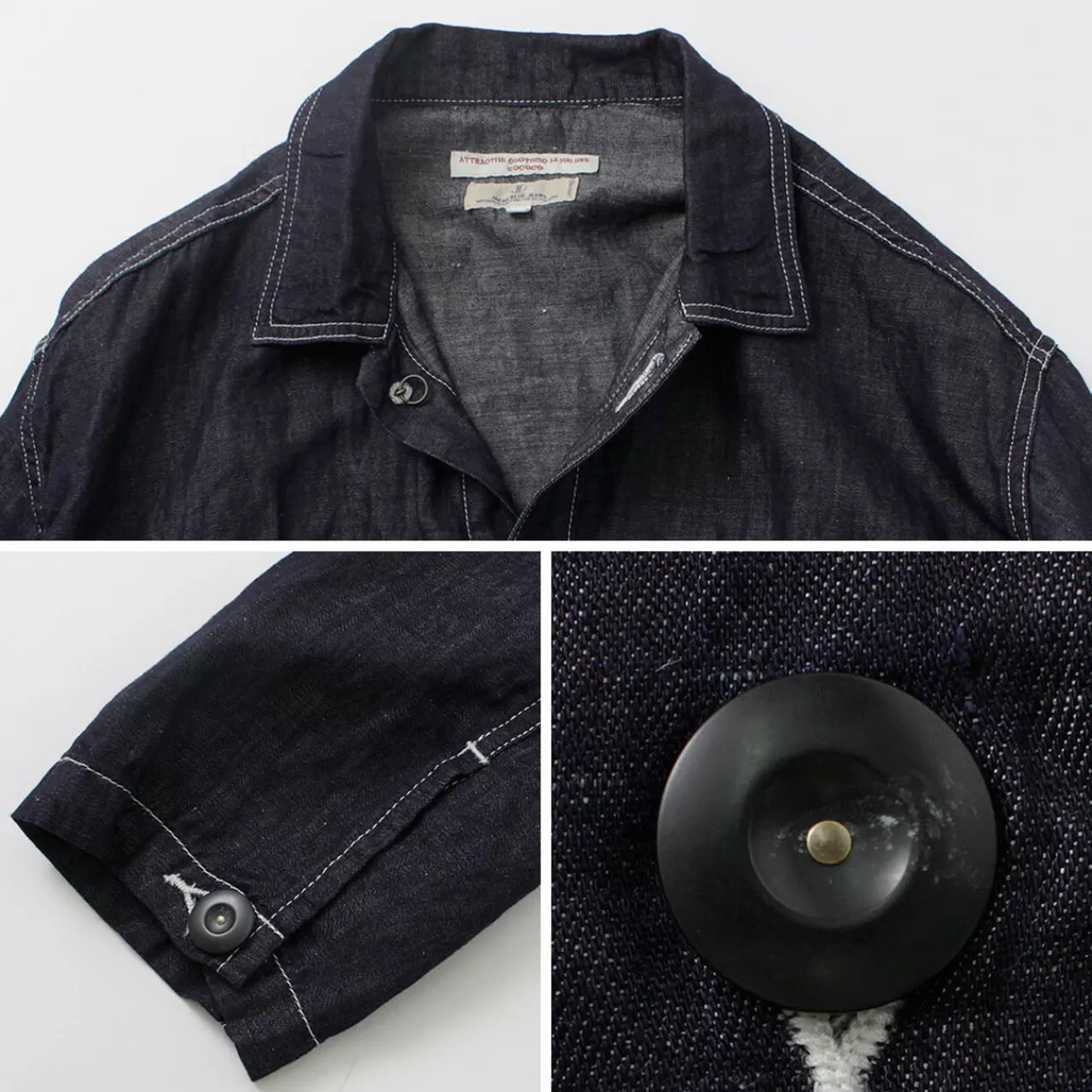 JAPAN BLUE JEANS Jackets>Special Order Cotton Linen Denim Faux Army Pullover Jacket Indigo