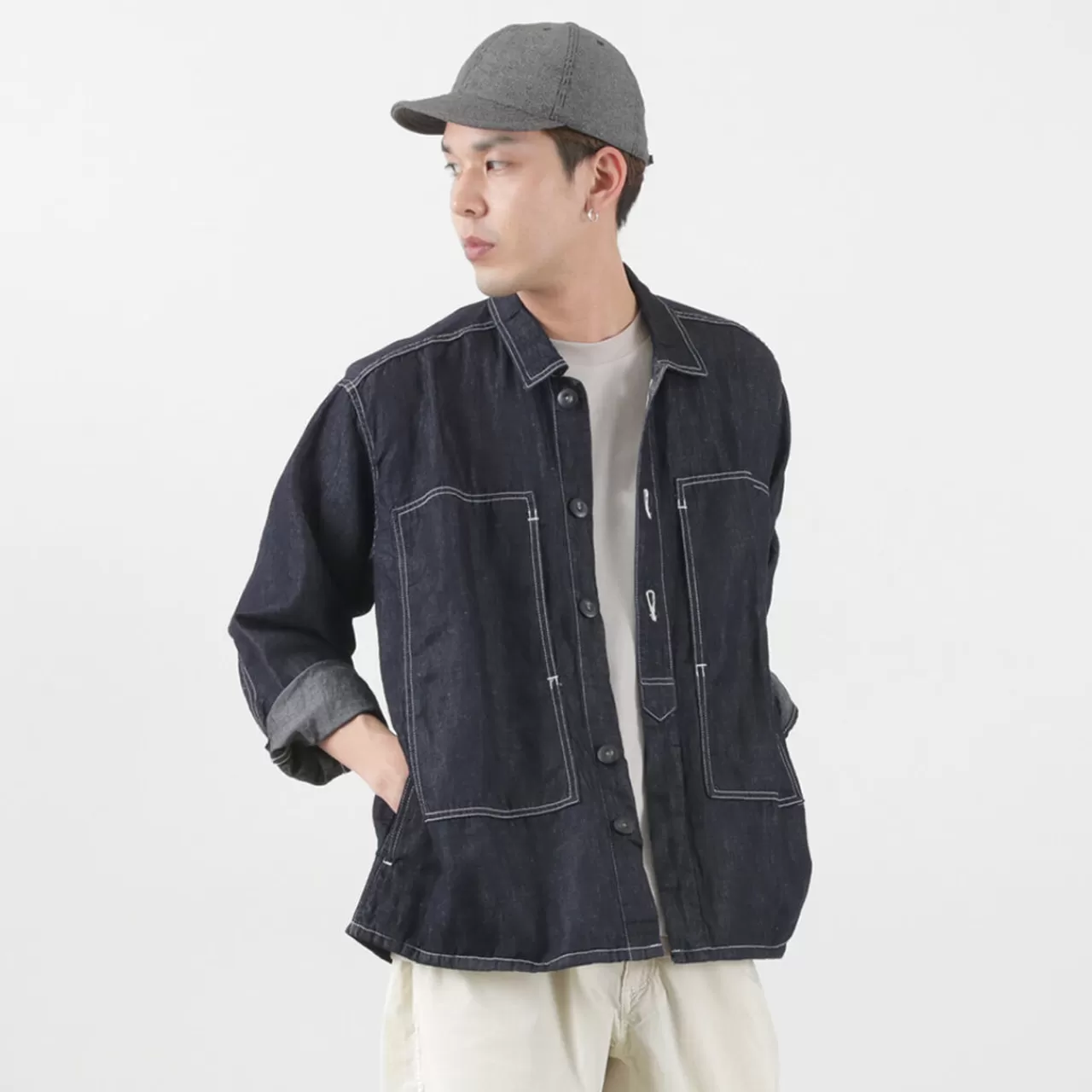JAPAN BLUE JEANS Jackets>Special Order Cotton Linen Denim Faux Army Pullover Jacket Indigo