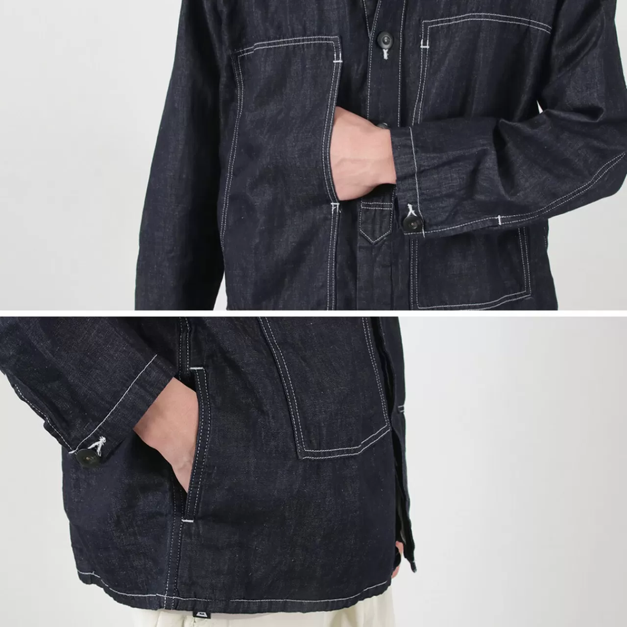 JAPAN BLUE JEANS Jackets>Special Order Cotton Linen Denim Faux Army Pullover Jacket Indigo
