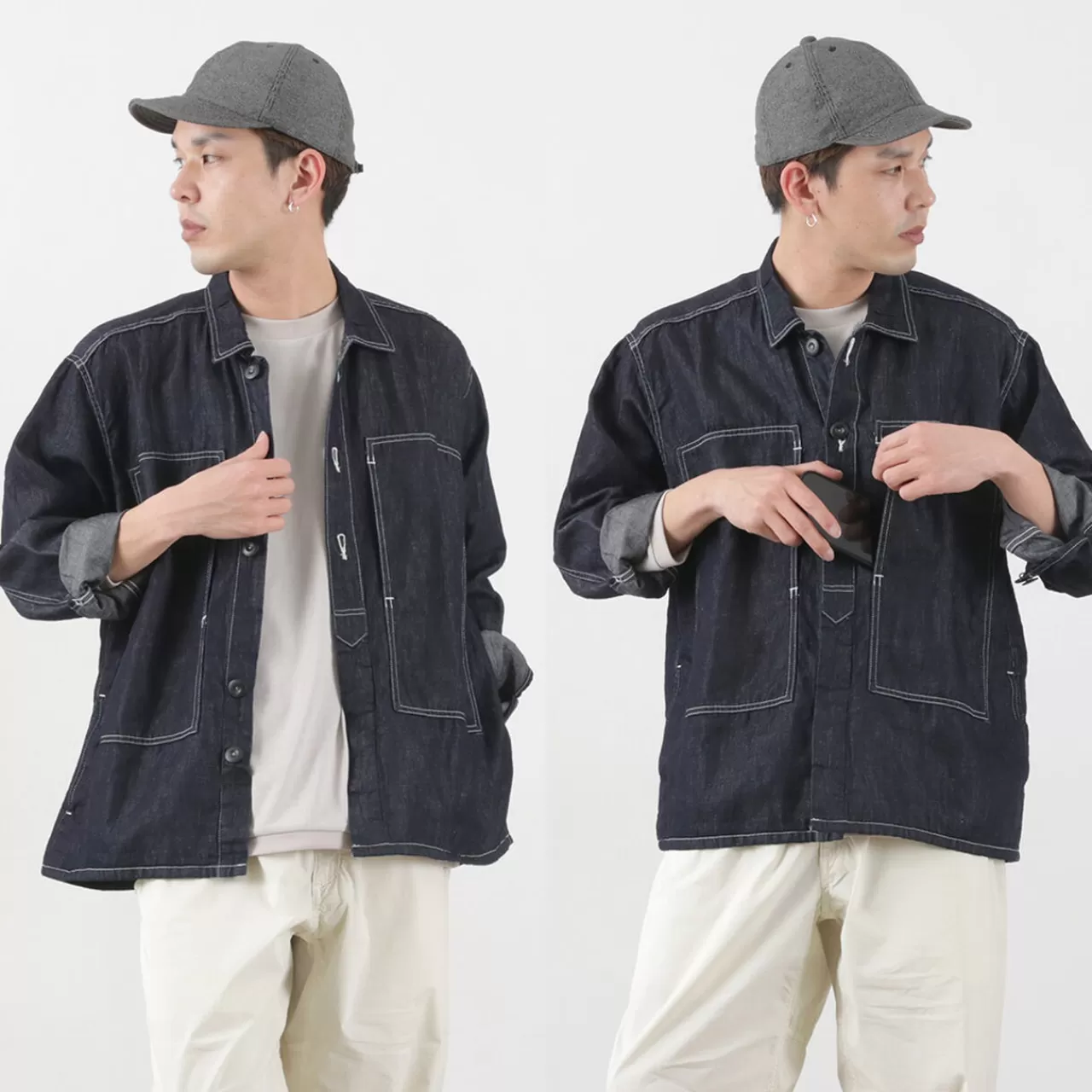 JAPAN BLUE JEANS Jackets>Special Order Cotton Linen Denim Faux Army Pullover Jacket Indigo